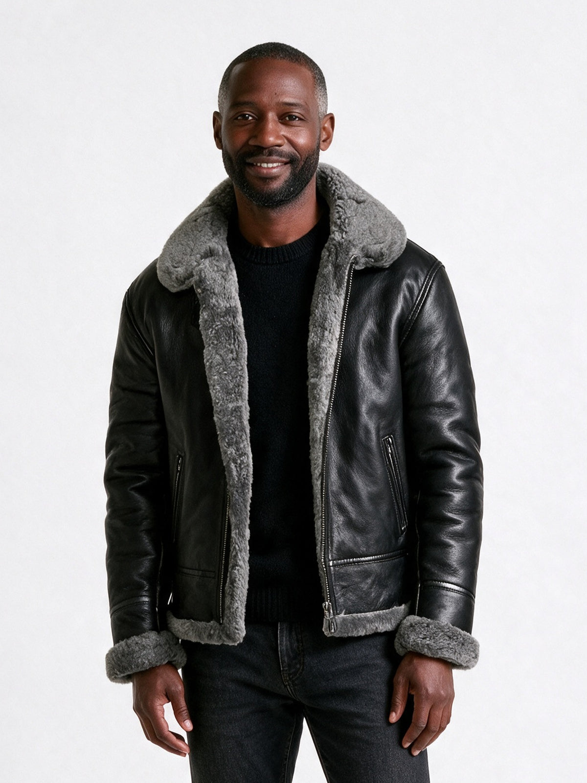 Magnus - Men's Aviator Jacket with Fluffy Collar - view 1