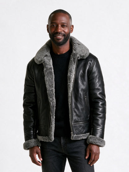 Magnus - Men's Aviator Jacket with Fluffy Collar - view 1