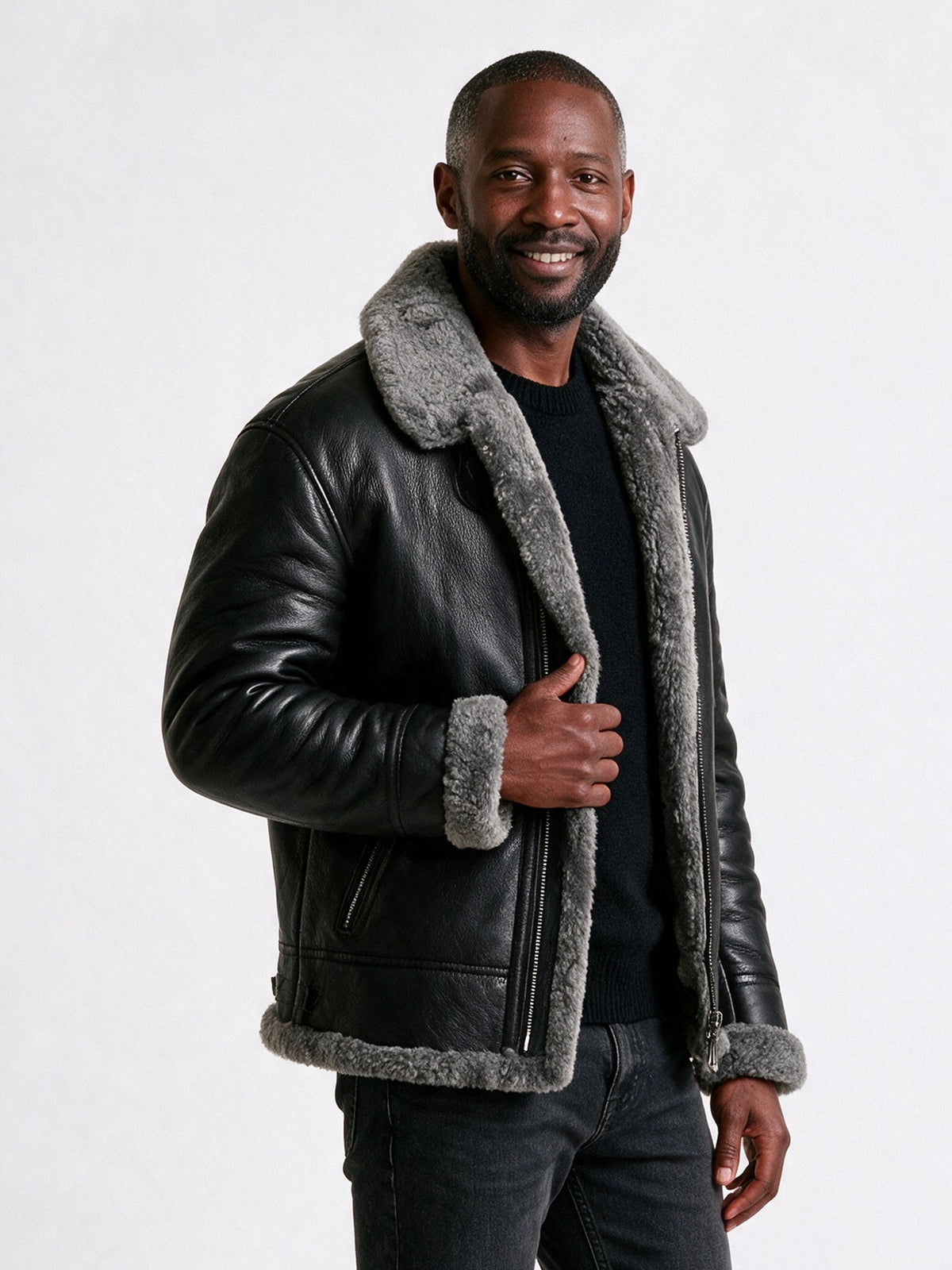 Magnus - Men's Aviator Jacket with Fluffy Collar - view 2