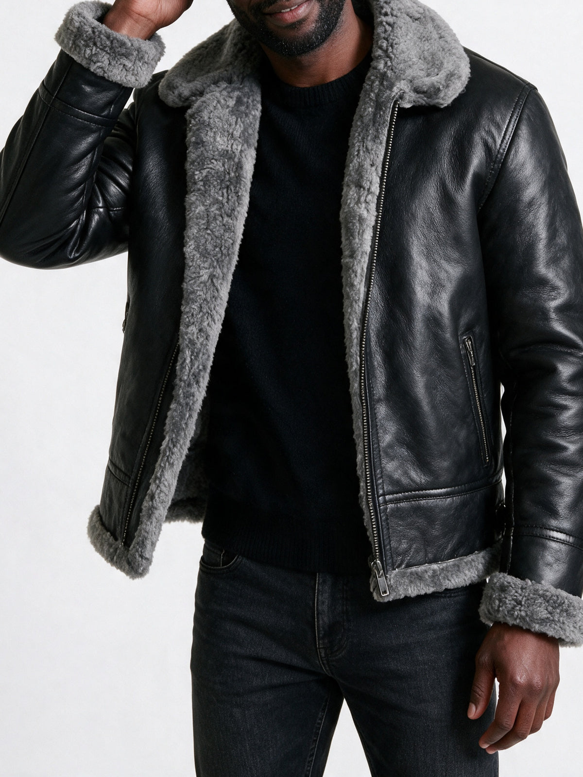 Magnus - Men's Aviator Jacket with Fluffy Collar - view 3