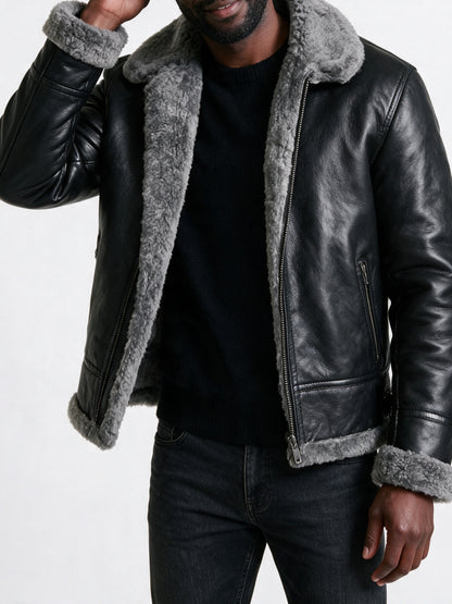 Magnus - Men's Aviator Jacket with Fluffy Collar - view 3