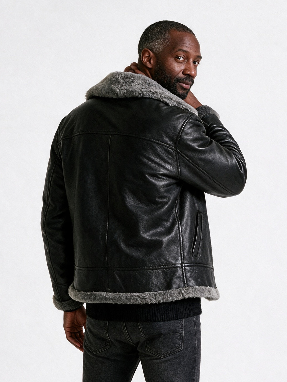 Magnus - Men's Aviator Jacket with Fluffy Collar - view 5