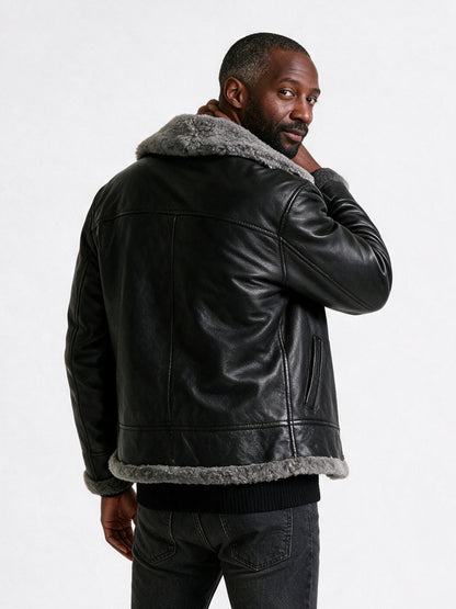 Magnus - Men's Aviator Jacket with Fluffy Collar - view 5