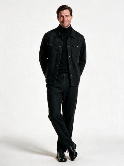 Maguila - Men's Button Front Shirt Jacket and Trouser Set - Black