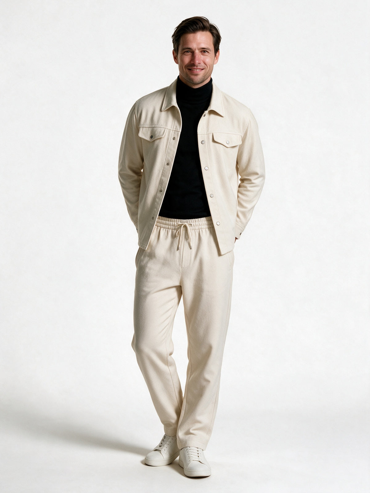 Maguila - Men's Button Front Shirt Jacket and Trouser Set - Cream
