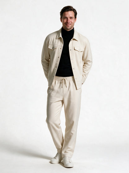 Maguila - Men's Button Front Shirt Jacket and Trouser Set - Cream
