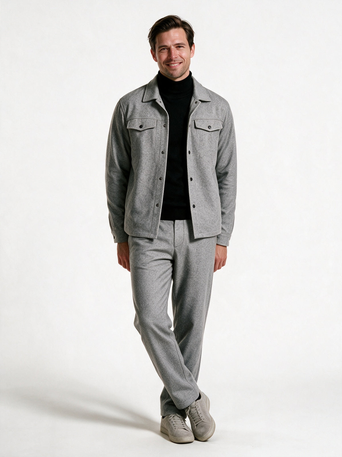 Maguila - Men's Button Front Shirt Jacket and Trouser Set - Light Grey