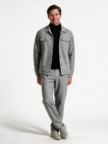 Maguila - Men's Button Front Shirt Jacket and Trouser Set - Light Grey