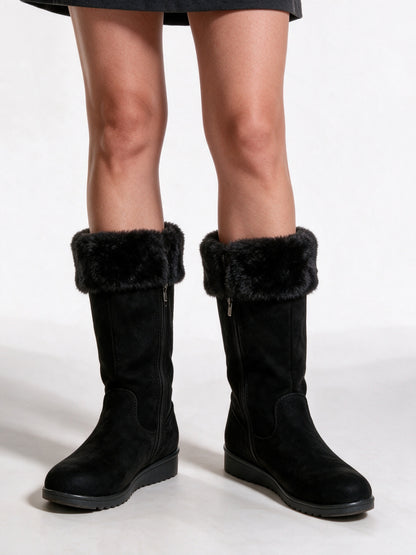 Maisie - Women's Fluffy Cuff Mid Calf Side Zip Boots - view 1