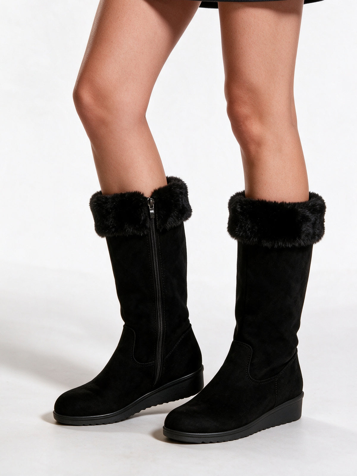 Maisie - Women's Fluffy Cuff Mid Calf Side Zip Boots - view 2
