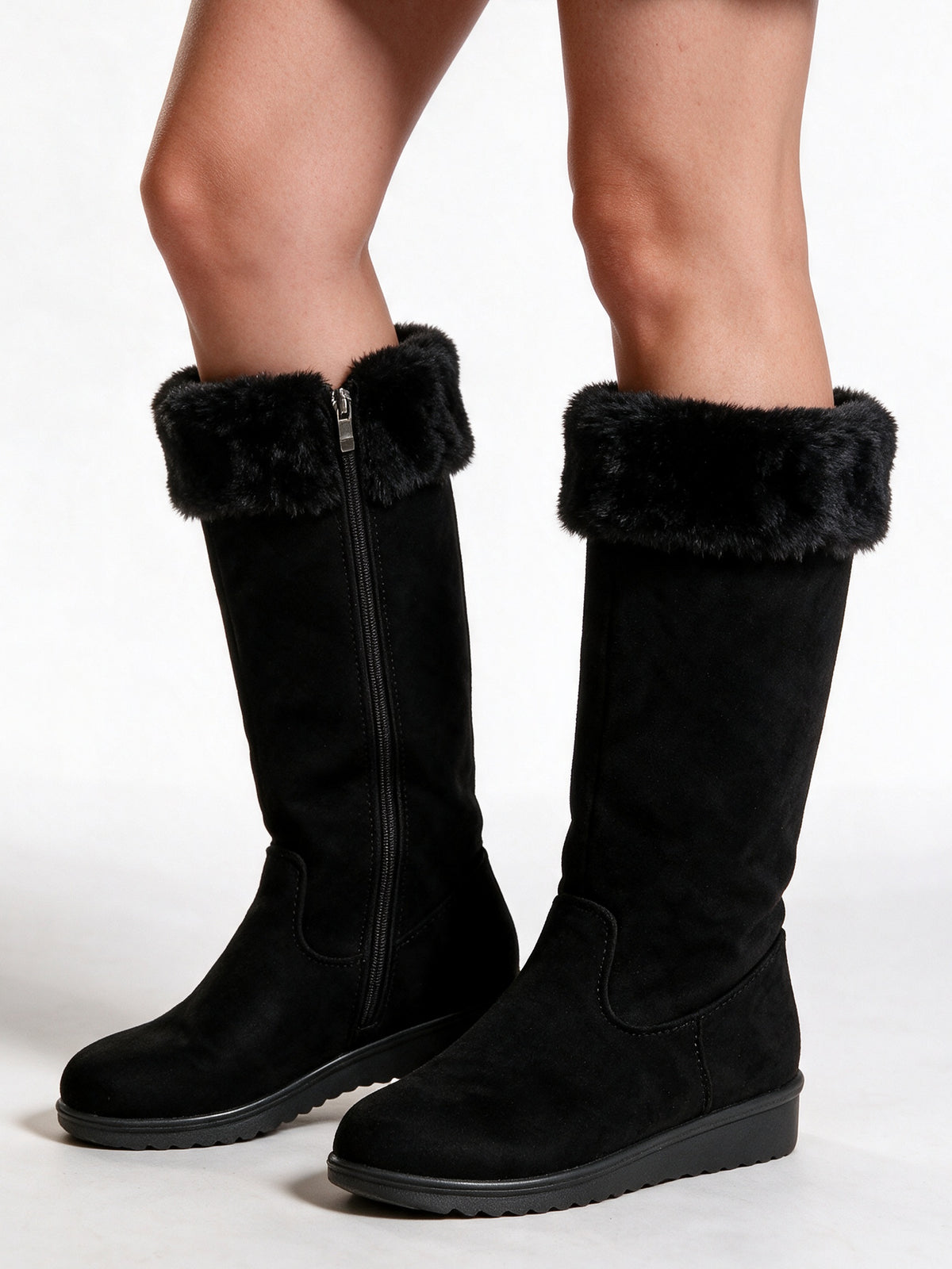Maisie - Women's Fluffy Cuff Mid Calf Side Zip Boots - view 3