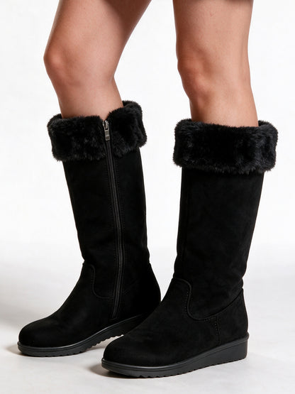 Maisie - Women's Fluffy Cuff Mid Calf Side Zip Boots - view 3