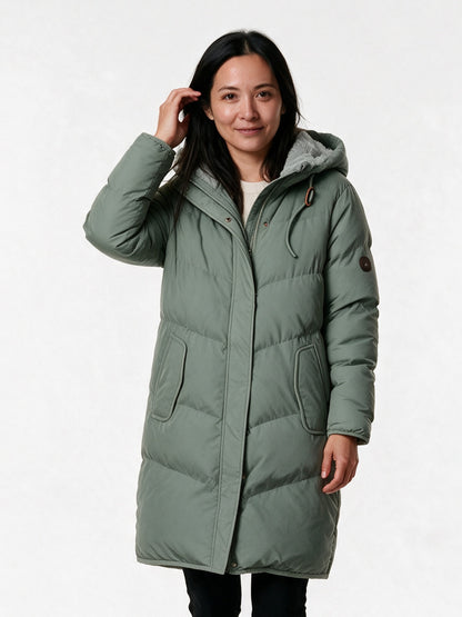 Maraisa - Women's Lined Hooded Quilted Coat with Drawcord Waist - view 1