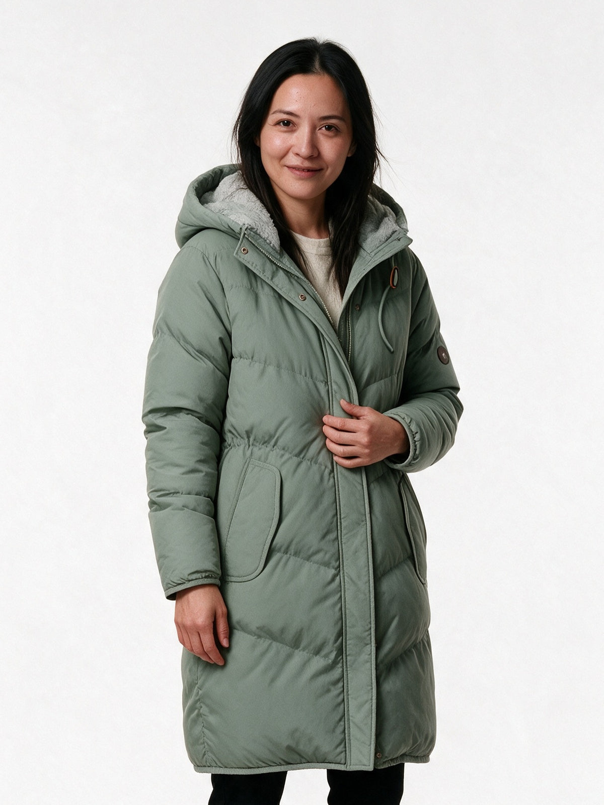 Maraisa - Women's Lined Hooded Quilted Coat with Drawcord Waist - view 2
