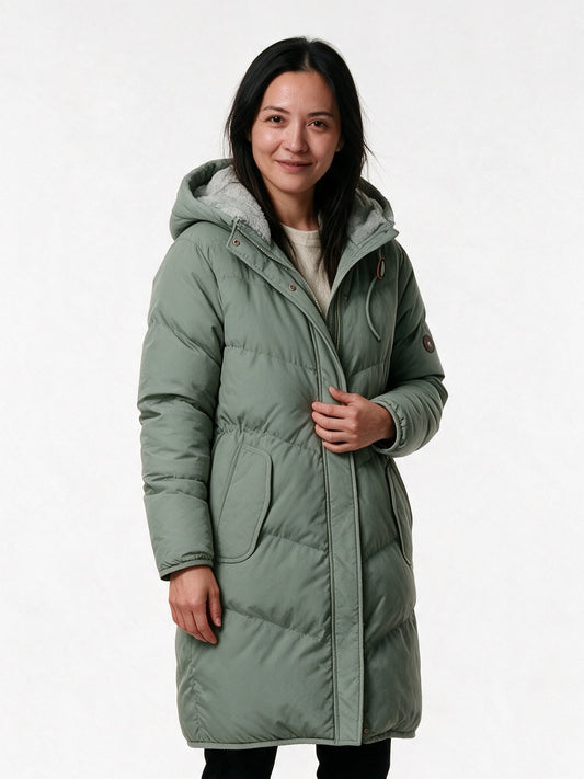 Maraisa - Women's Lined Hooded Quilted Coat with Drawcord Waist - view 2