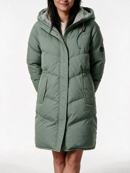 Maraisa - Women's Lined Hooded Quilted Coat with Drawcord Waist - view 3