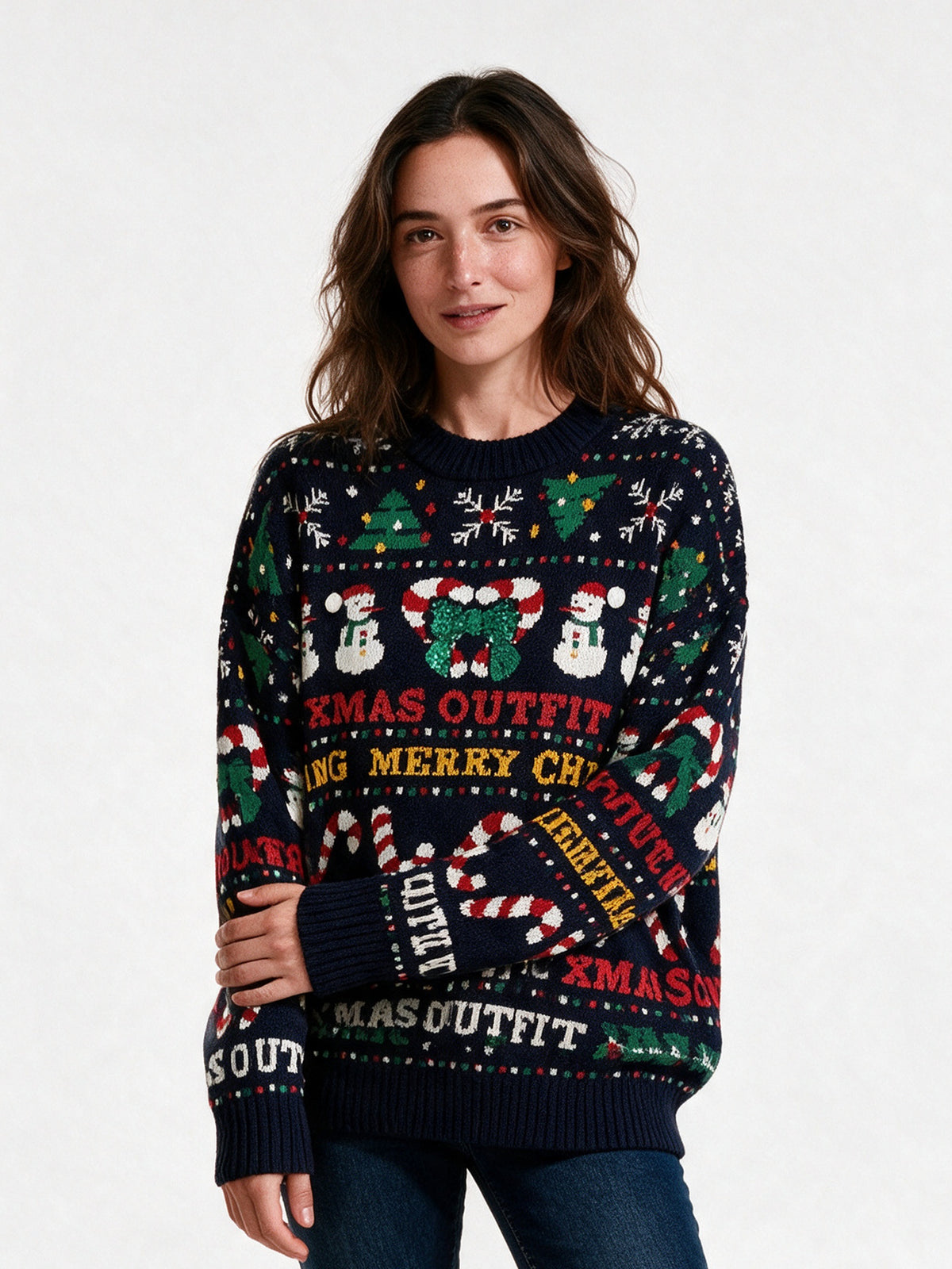 Majken - Women's Oversized Patterned Party Sweater - view 1