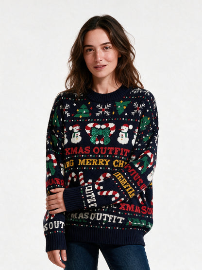 Majken - Women's Oversized Patterned Party Sweater - view 1
