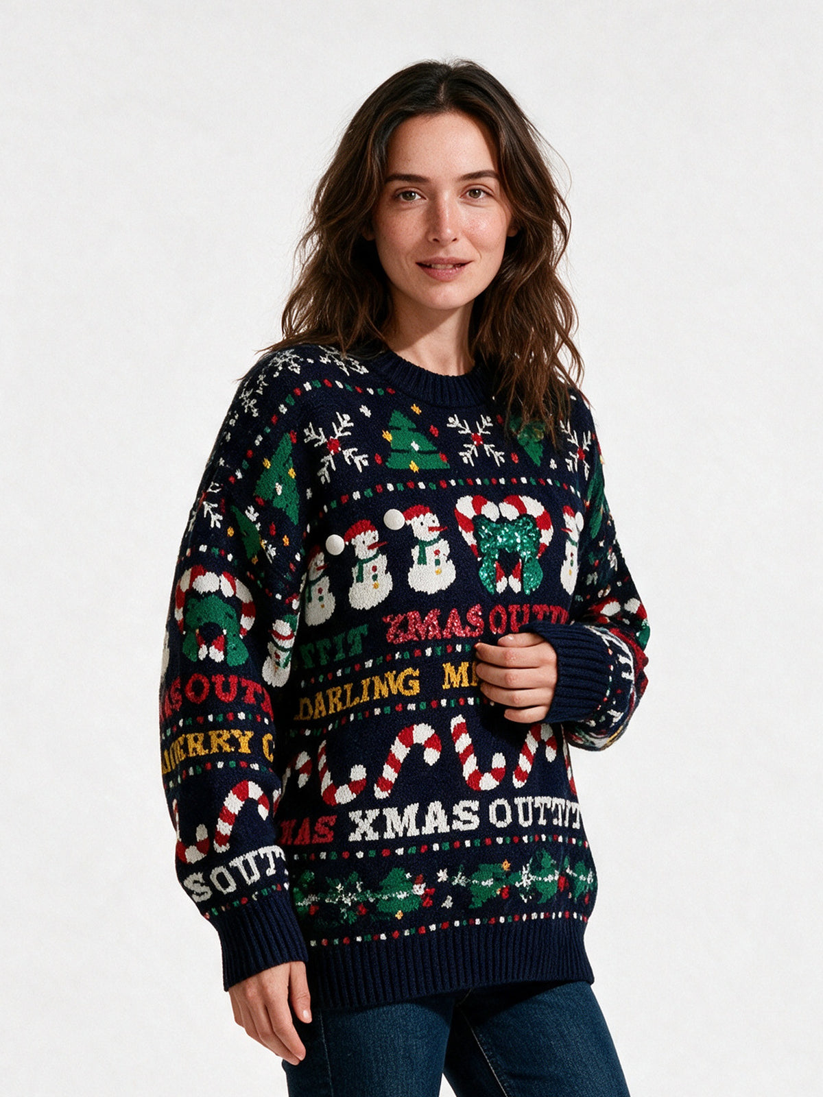 Majken - Women's Oversized Patterned Party Sweater - view 2