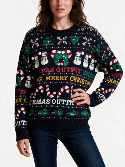 Majken - Women's Oversized Patterned Party Sweater - view 3