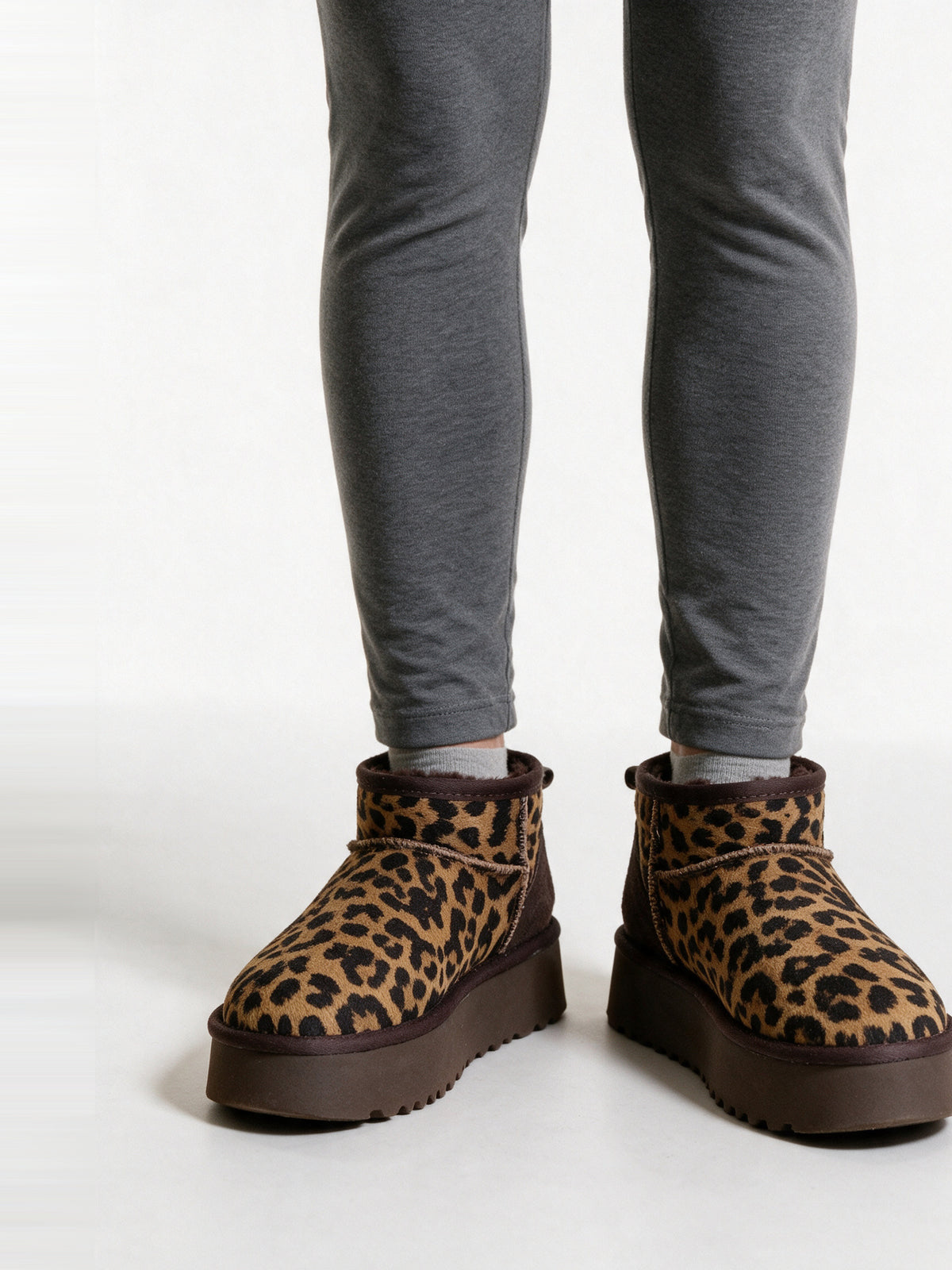 Malin - Women's Leopard Print Pull On Boots and Slip Ons - Leopard Platform Mini