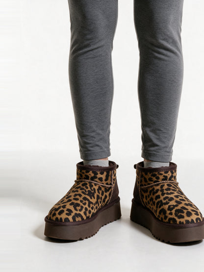 Malin - Women's Leopard Print Pull On Boots and Slip Ons - Leopard Platform Mini