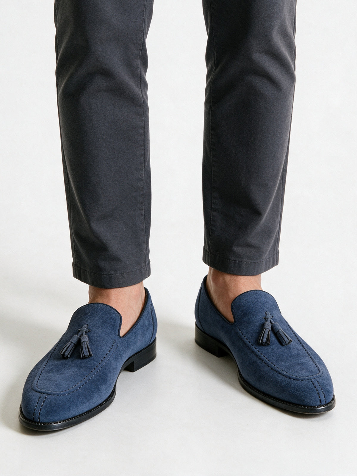 Marcello - Men's Tassel Loafers with Stitched Toe - Navy