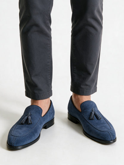 Marcello - Men's Tassel Loafers with Stitched Toe - Navy