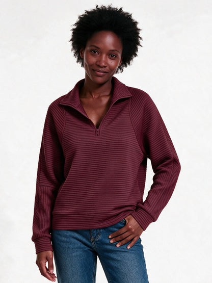 Maren - Women's Ribbed Half Zip Pullover - Burgundy