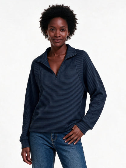 Maren - Women's Ribbed Half Zip Pullover - Navy