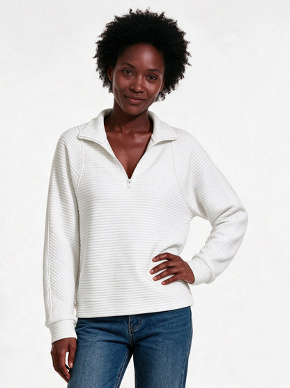 Maren - Women's Ribbed Half Zip Pullover - White