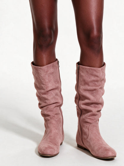 Margit - Women's Flat Side Zip Slouch Boots - Blush