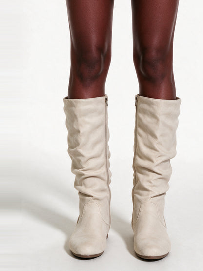 Margit - Women's Flat Side Zip Slouch Boots - Cream