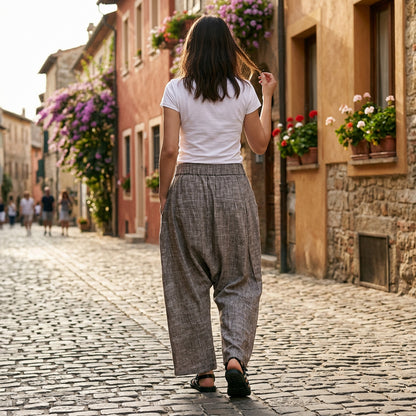 Marguerite - Oversized Khaki Linen Travel Pants