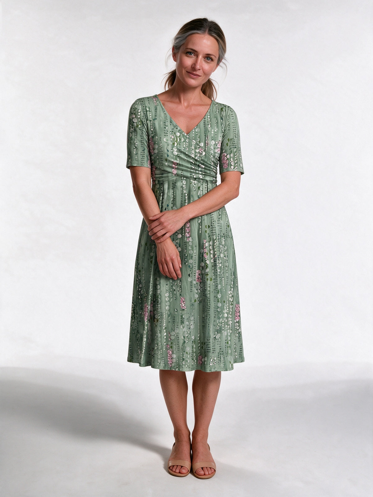 Maribel - Wrap V-Neck Floral Midi Dress - view 1