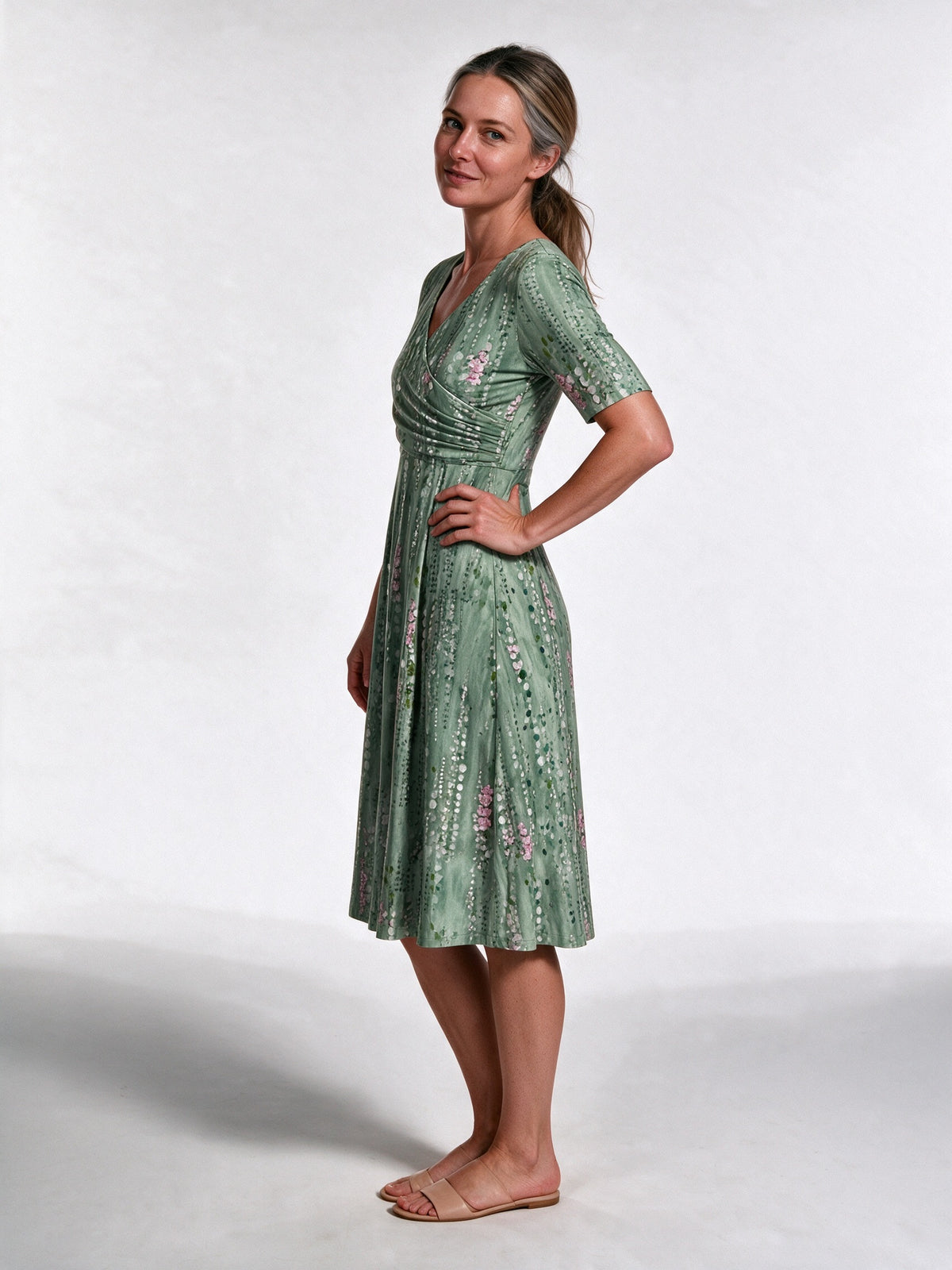 Maribel - Wrap V-Neck Floral Midi Dress - view 2