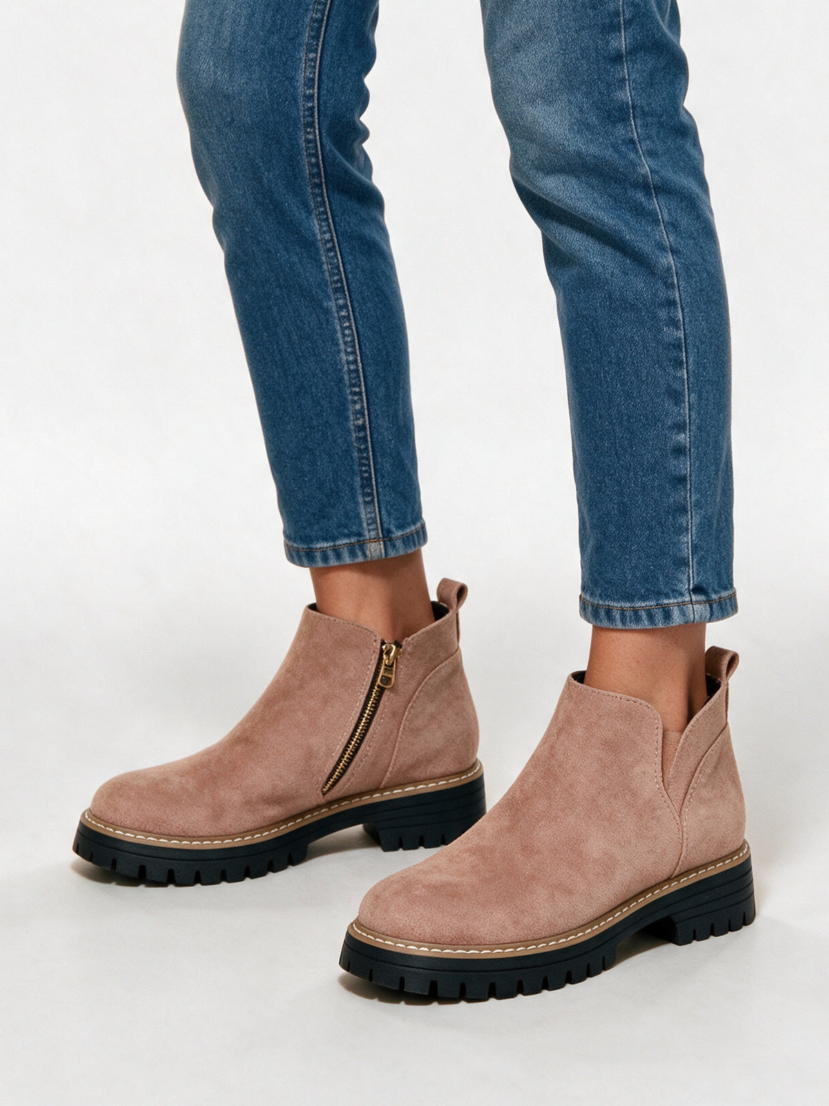 Marit - Women's Lug Sole Side Zip Ankle Boots - Blush