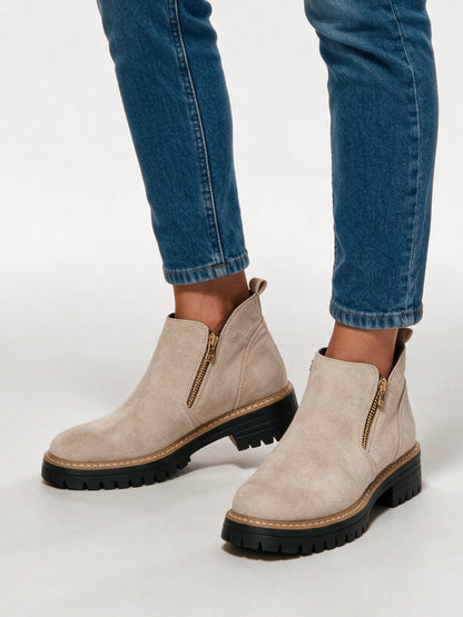 Marit - Women's Lug Sole Side Zip Ankle Boots - Cream
