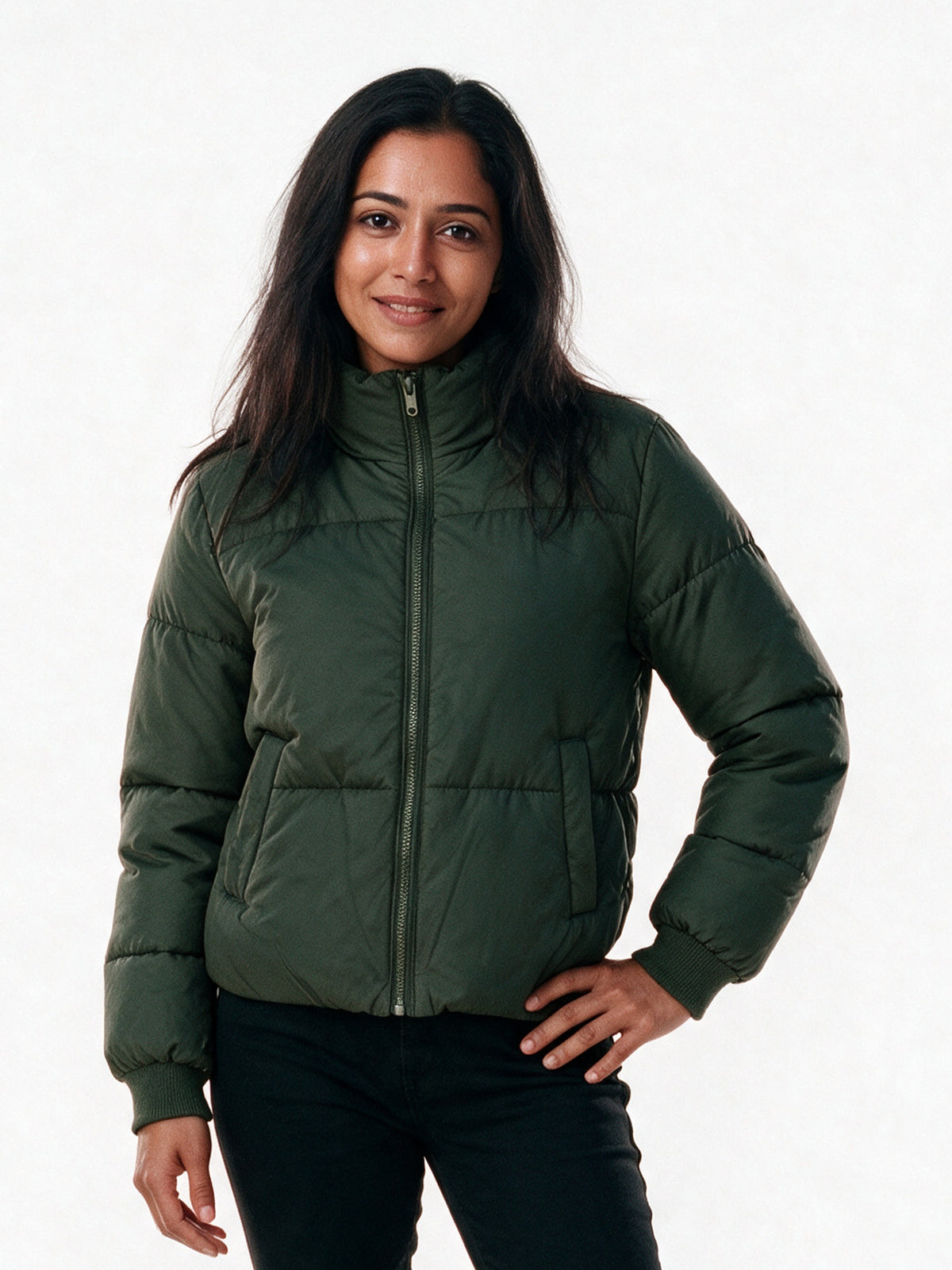 Marlene - Women's Cropped High Collar Puffer Jacket - view 1