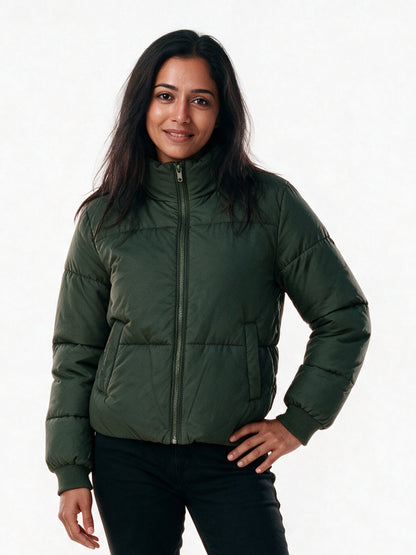 Marlene - Women's Cropped High Collar Puffer Jacket - view 1