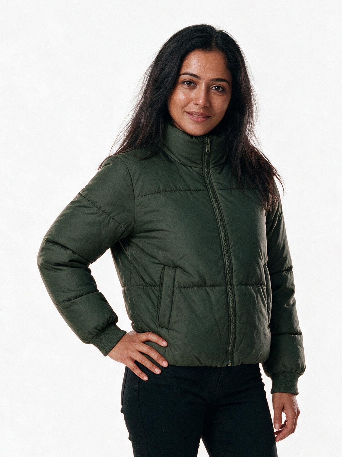 Marlene - Women's Cropped High Collar Puffer Jacket - view 2