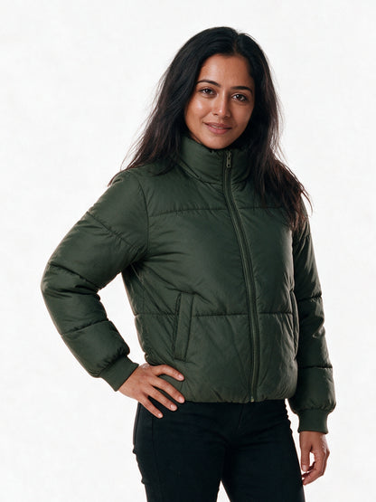 Marlene - Women's Cropped High Collar Puffer Jacket - view 2