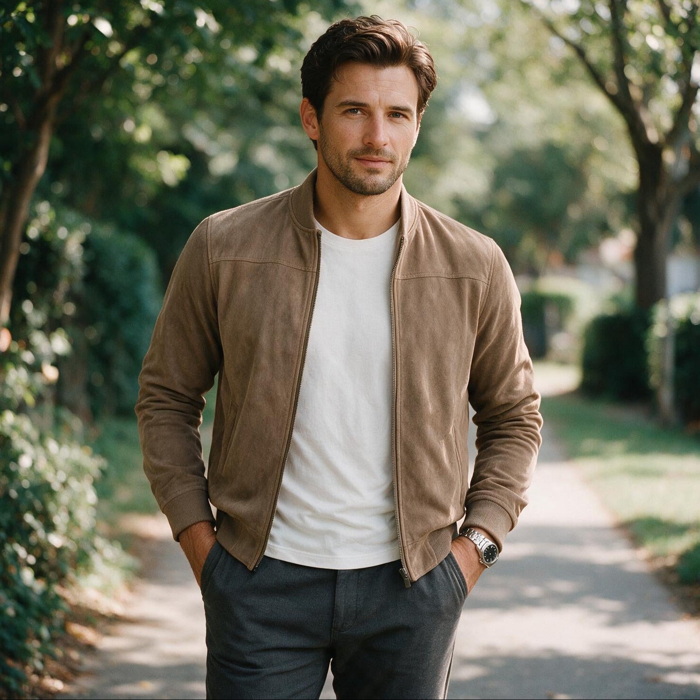 Mateo - Lightweight Suede Men's Bomber Jacket