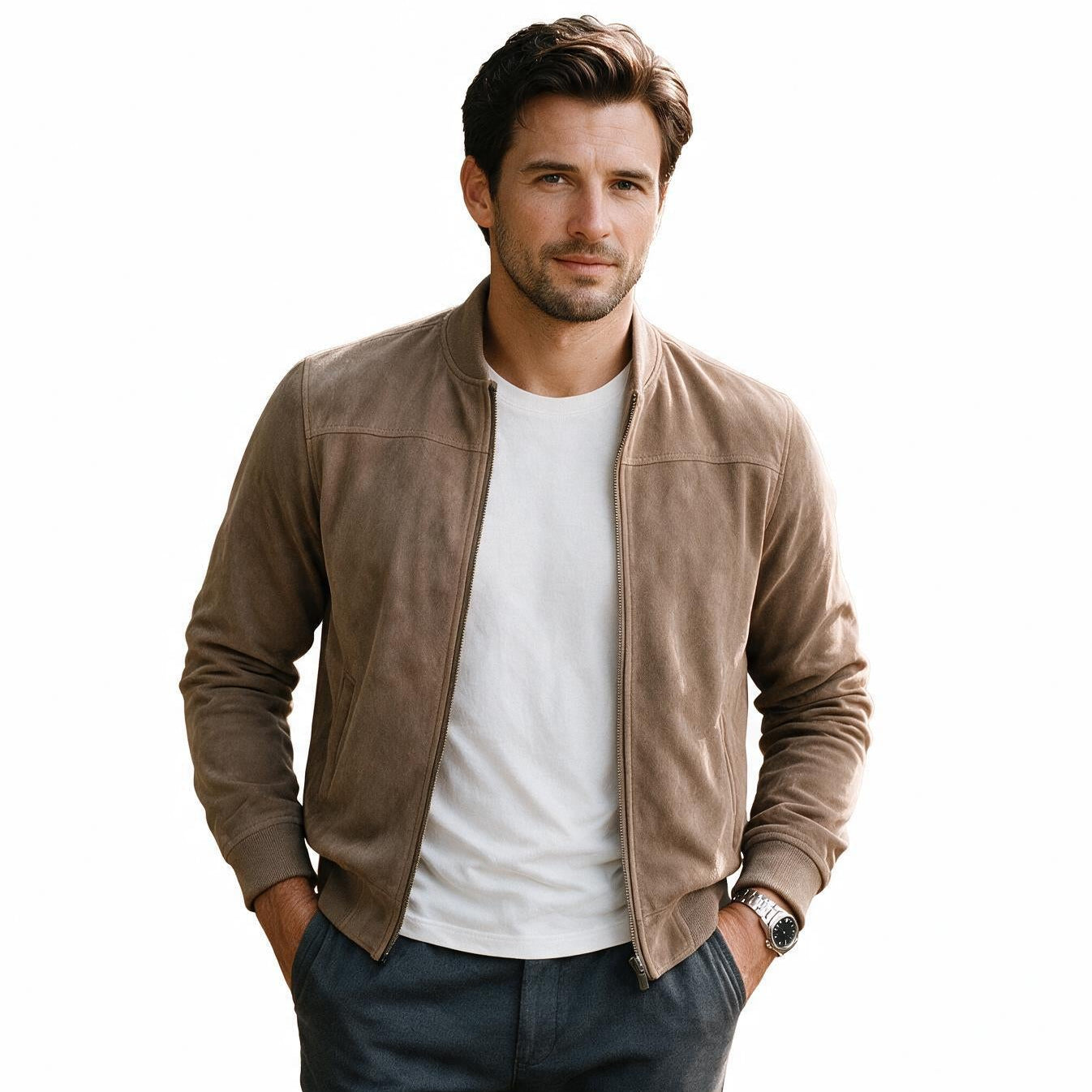 Mateo - Lightweight Suede Men's Bomber Jacket