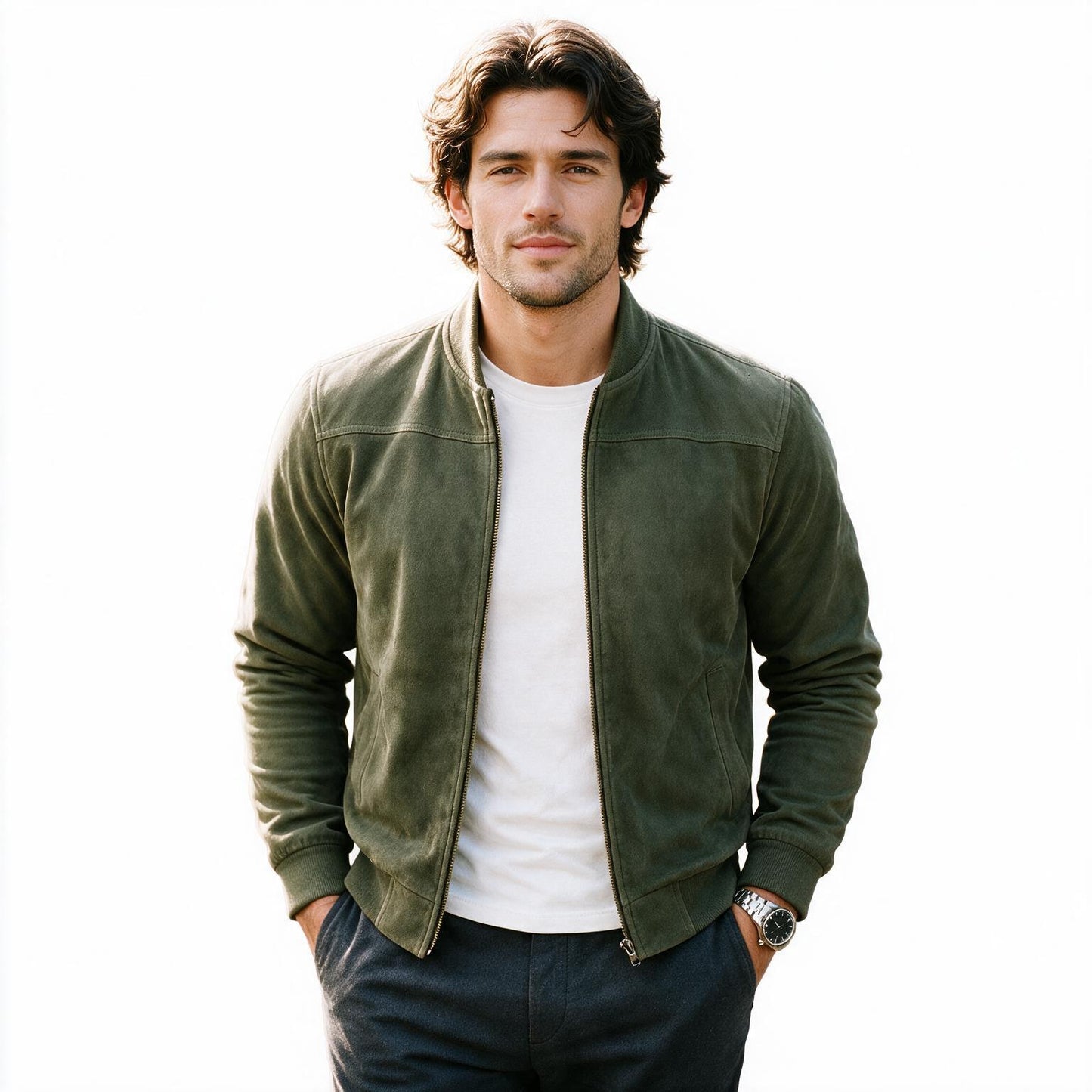 Mateo - Lightweight Suede Men's Bomber Jacket