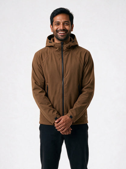 Matteo - Men's Hooded Softshell Jacket with Warm Lining - Brown