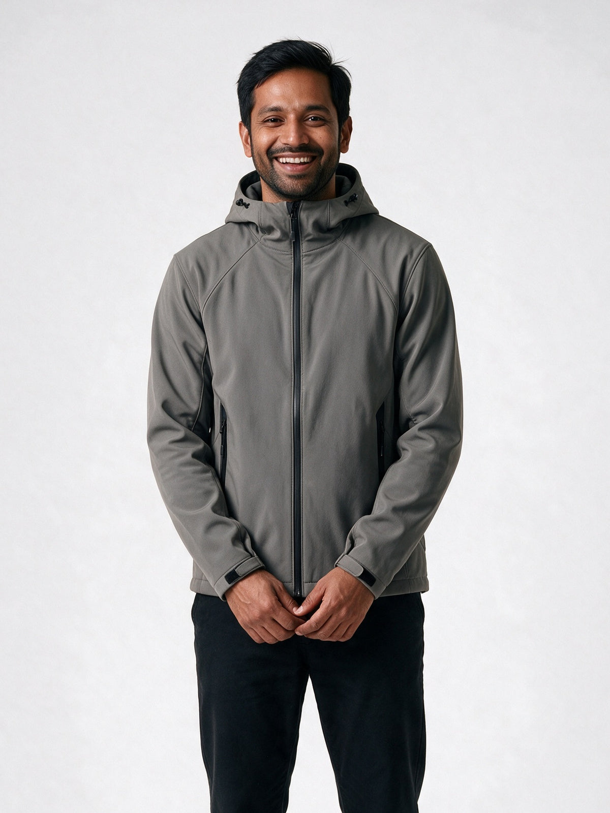Matteo - Men's Hooded Softshell Jacket with Warm Lining - Gray