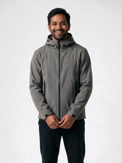 Matteo - Men's Hooded Softshell Jacket with Warm Lining - Gray