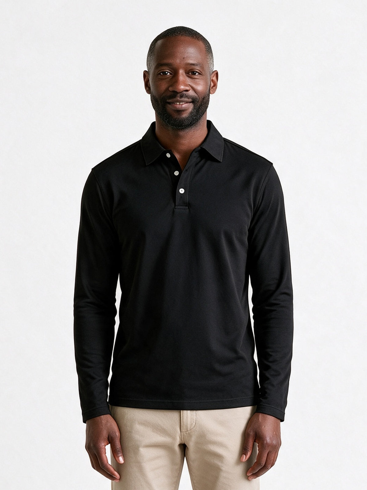 Matteo - Men's Slim Fit Long Sleeve Polo Shirt - Black