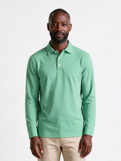 Matteo - Men's Slim Fit Long Sleeve Polo Shirt - Mint Green